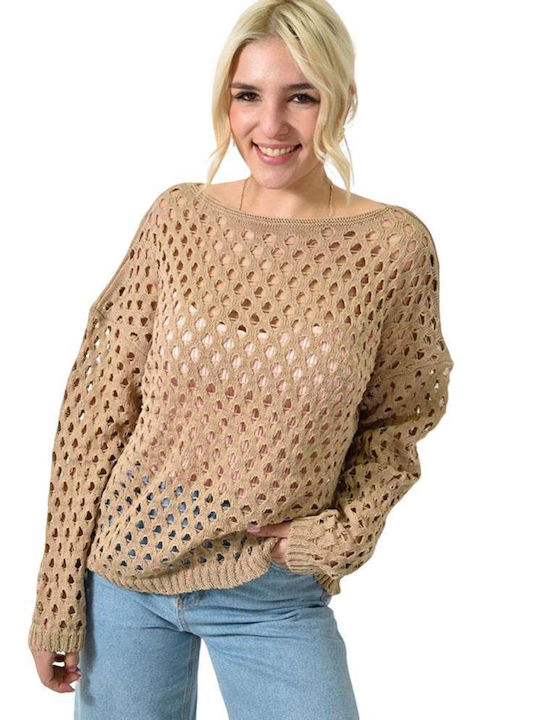 Potre Damen Bluse Baumwolle Langärmelig Beige