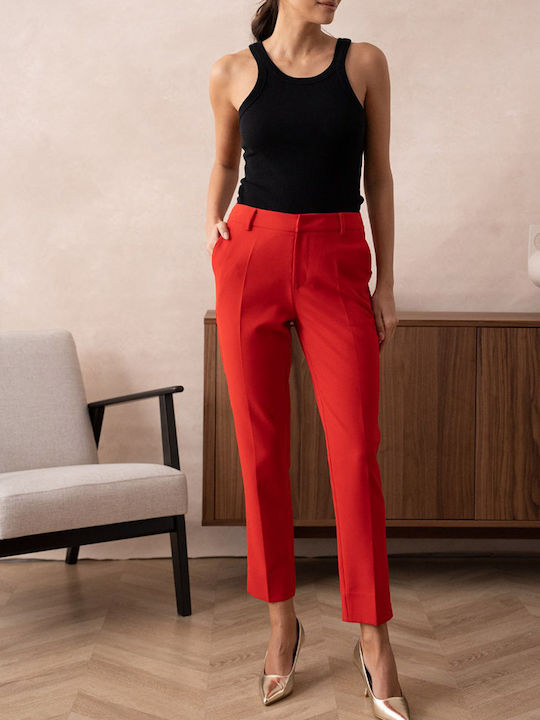 Cuca Women's High Waist Fabric Trousers RED
