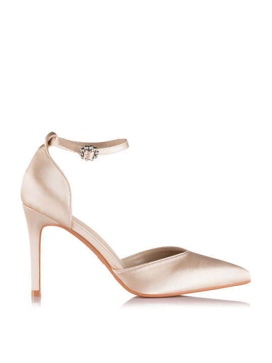 Plato Pointed Toe Beige Heels with Strap