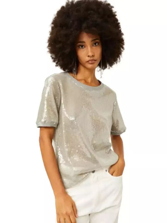Souvenir Women's Summer Blouse Short Sleeve Argento
