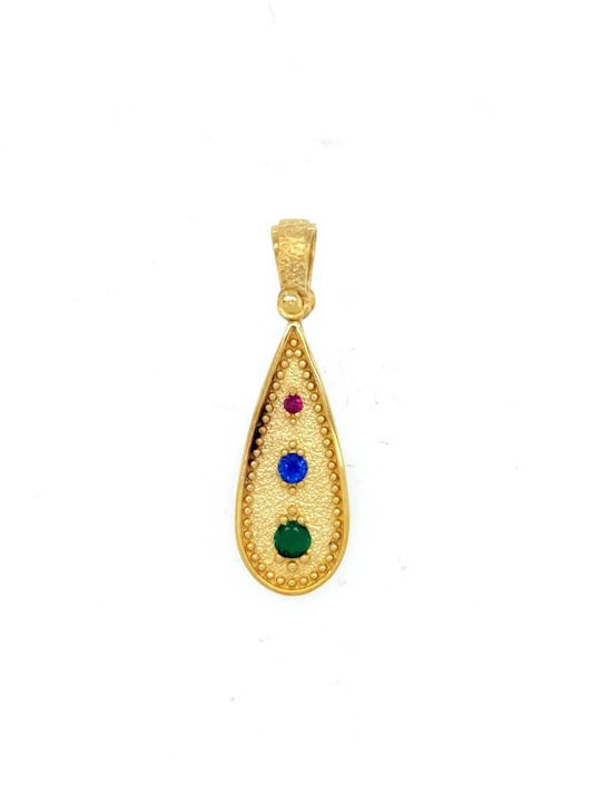 Drandakis Charm Talisman Byzantinisch mit Steinen aus 9K Gold mit Zirkon Rote