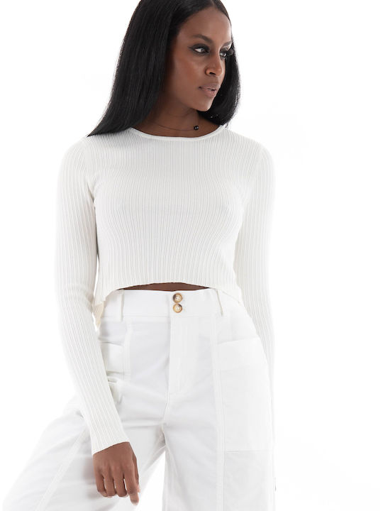 Only Women's Long Sleeve Crop Pullover Off White
