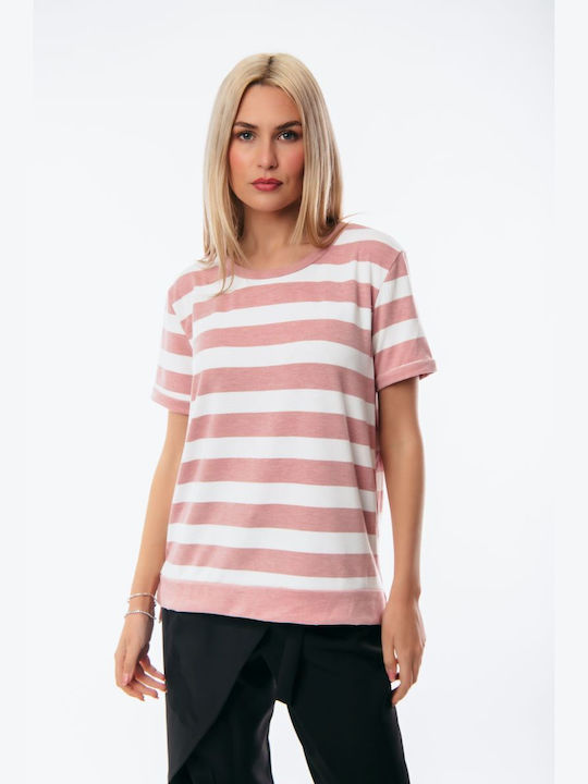 Boutique Women's Summer Blouse Short Sleeve Striped Pink