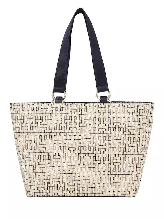 Tommy Hilfiger White Straw Bag Tommy Hilfiger Th City Mono Straw Women's  Bag Tote Handbag Beige