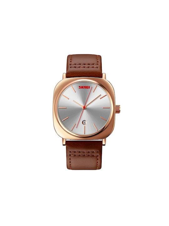 Skmei Watch Battery with Leather Strap Rose Gol...