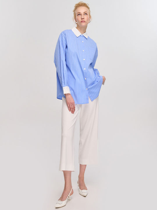 Lara Dee Women's Striped Long Sleeve Shirt Blue-white