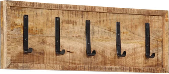 vidaXL Wooden Wall Hanger 5 Hooks Brown 80x5.5x25cm