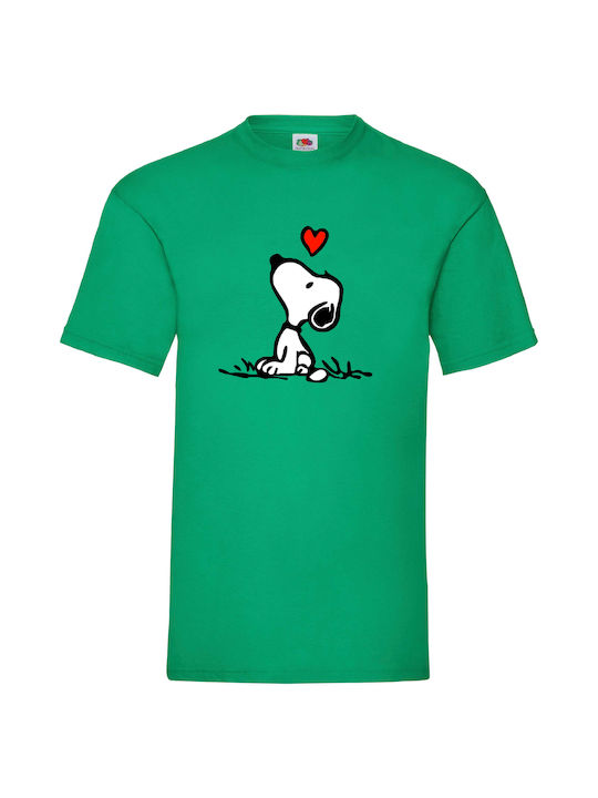 Fruit of the Loom Snoopy Love Original T-shirt Green Cotton