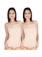 Women's Cotton T-Shirt with Spaghetti Strap Beige 2Pack
