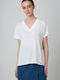 Desiree Damen Sommer Bluse Kurzärmelig mit V-Ausschnitt Weiß