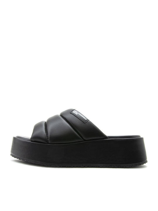 Δερμάτινα Γυναικεία Σανδάλια Flatforms Μαύρα