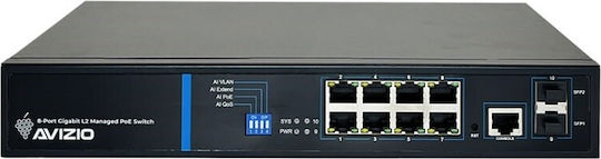 Avizio Power AV-SM8GP2F Gestionat L2 PoE+ Switch cu 8 Porturi Gigabit (1Gbps) Ethernet și 2 Porturi SFP