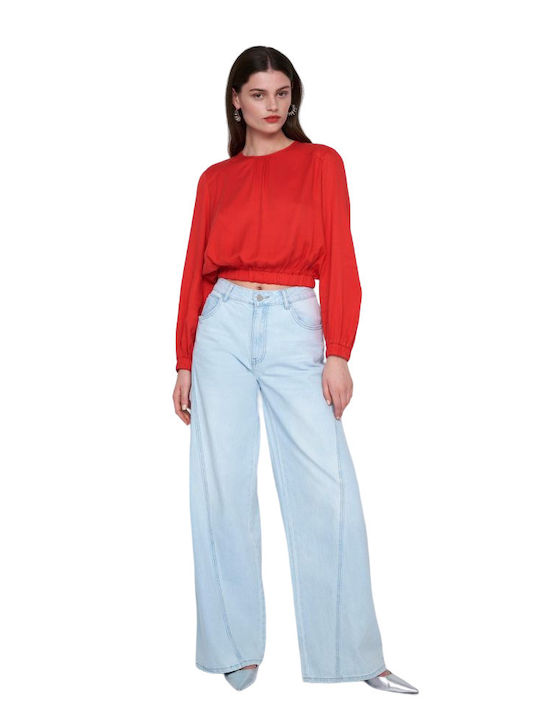 Ale - The Non Usual Casual Γυναικείο Crop Top Μακρυμάνικο Coral