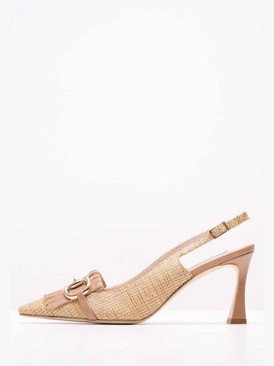 Mortoglou Leather Beige Heels with Strap