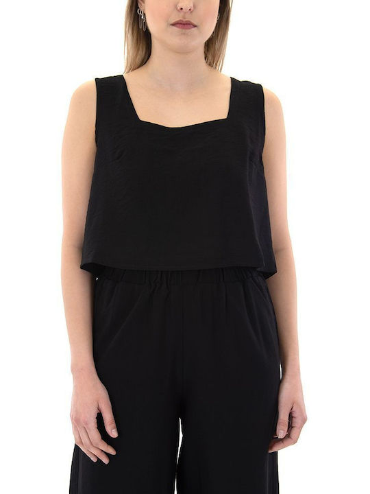 MY T Damen Sommer Crop Top Ärmellos Schwarz