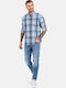 Long-sleeved Cotton Shirt Checked Blue