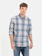 Camel Active Men's Shirt Long Sleeve Cotton Checked Light Blue