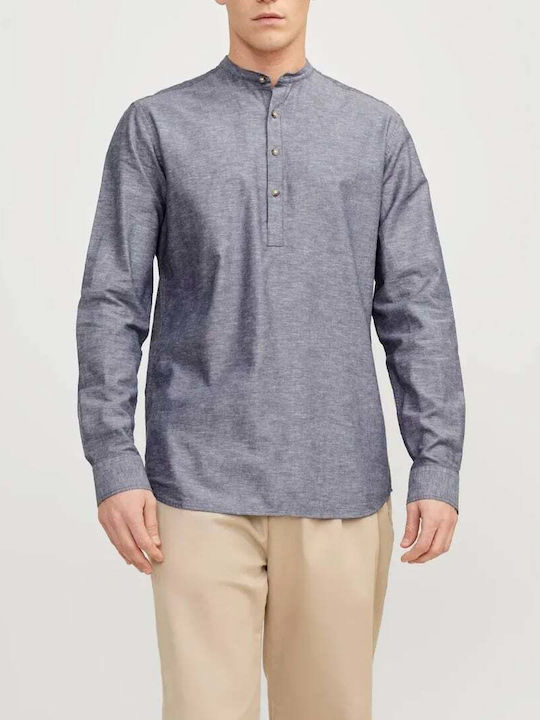 Jack & Jones Men's Shirt Long Sleeve Linen Light Blue