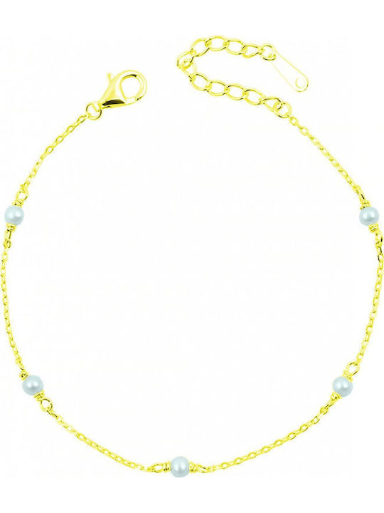 Slevori Women's Bracelet made of Silver Gold Plated with Pearls