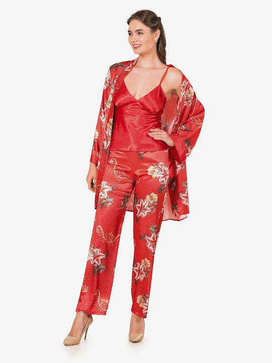 Moongilr Summer Women's Robe with Pyjama Red