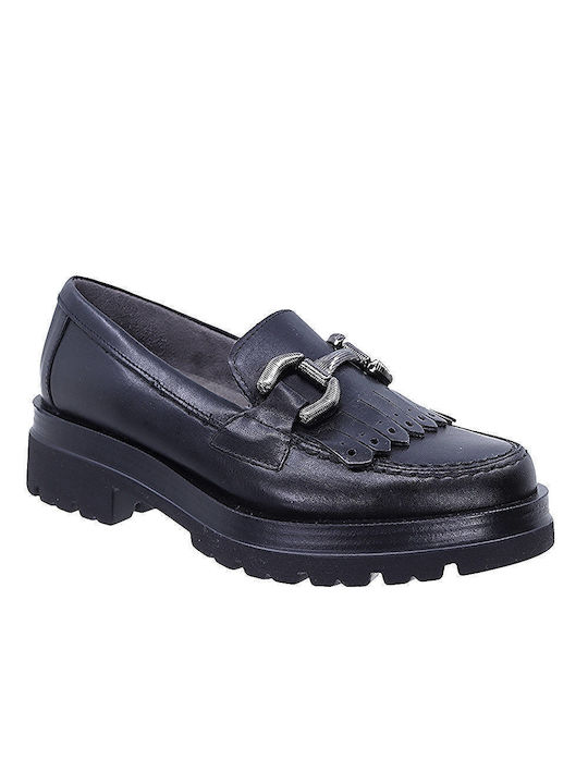 Leder Damen Loafers in Schwarz Farbe