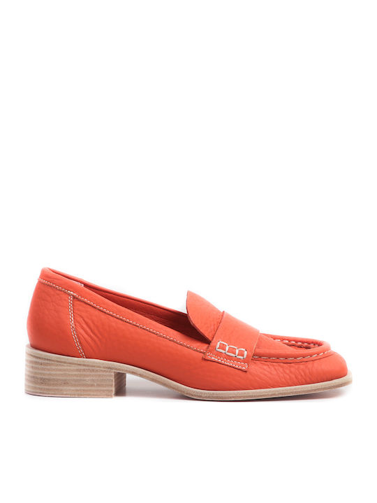 Δερμάτινα Γυναικεία Loafers σε Πορτοκαλί Χρώμα