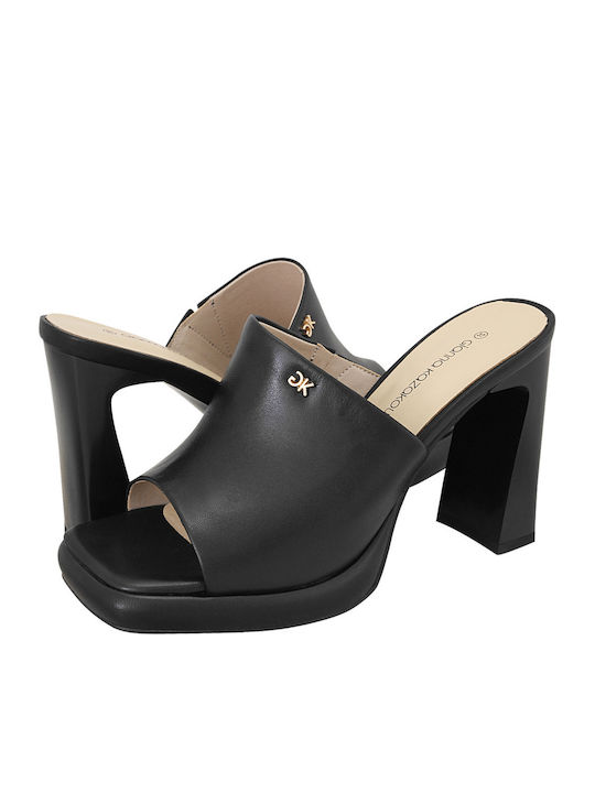 Gianna Kazakou Monte Δερμάτινα Mules με Χοντρό Ψηλό Τακούνι σε