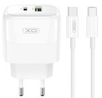 XO Charger with USB-A Port and USB-C Port and Cable USB-C - USB-C 20W Power Delivery Whites (L137)