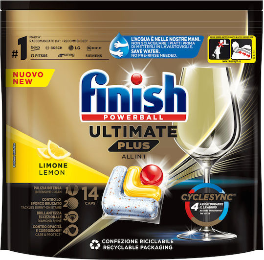 Finish Ultimate Plus 14 Capsule Pentru Mașina De Spălat Vase Cu Miros De Lămâie 170gr