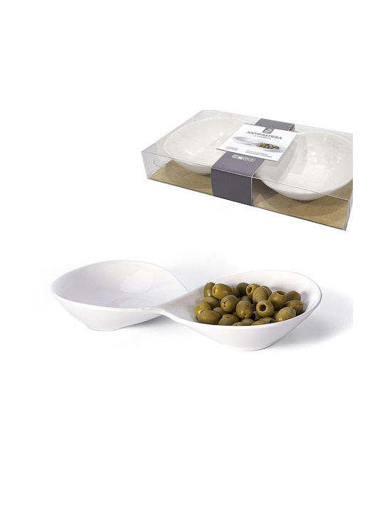 ArteLibre Ceramic Dessert Divided Serving Plate Bowl White 14.5x26x4cm