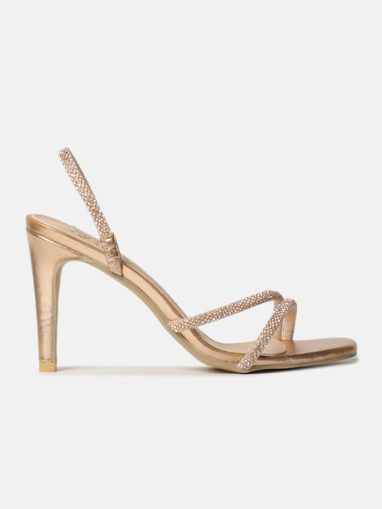 Sandals With Braided Straps Made of Strass Copper