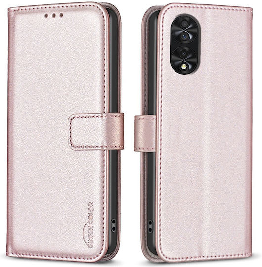 Tcl 40 Nxtpaper 4g Binfen Color Leather Wallet Series 12 with support base, card slots and magnetic clasp rose gold