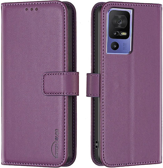 Tcl 40 Se Binfen Color Leather Wallet Series 12 with support base, card slots and magnetic closure Dark Purple