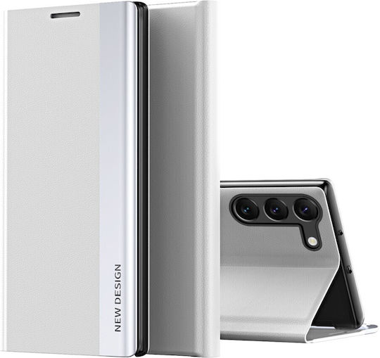 Samsung Galaxy S24 5g Нов дизайн Кожен калъф със стойка, изработен от синтетична кожа, бял