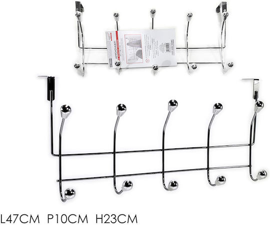 General Trade Wall Hanger Metal 10 Hooks Silver 47x23x10cm