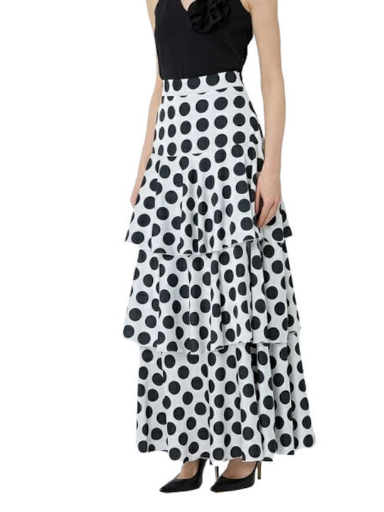 Desiree Satin High Waist Maxi Skirt Polka Dot in Black color