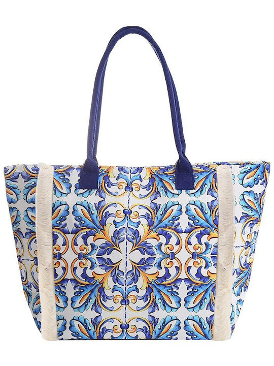 Beach Bag with Mosaic Design in Sky Blue