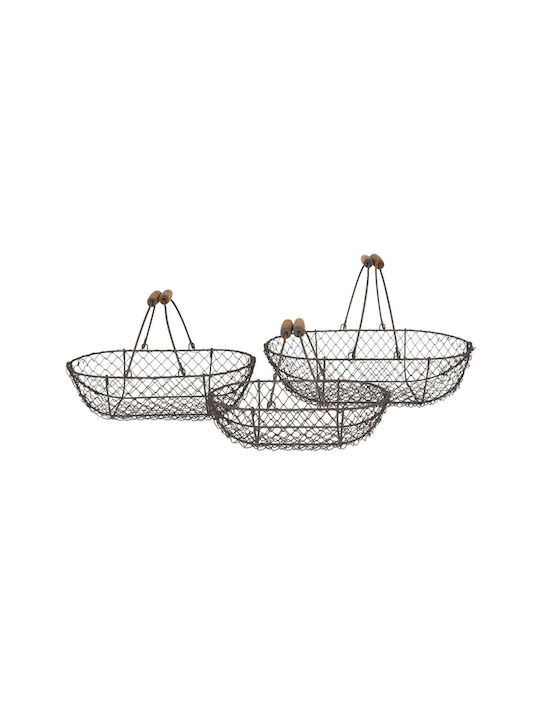 Set of Decorative Baskets Metal with Handles Brown 3pcs