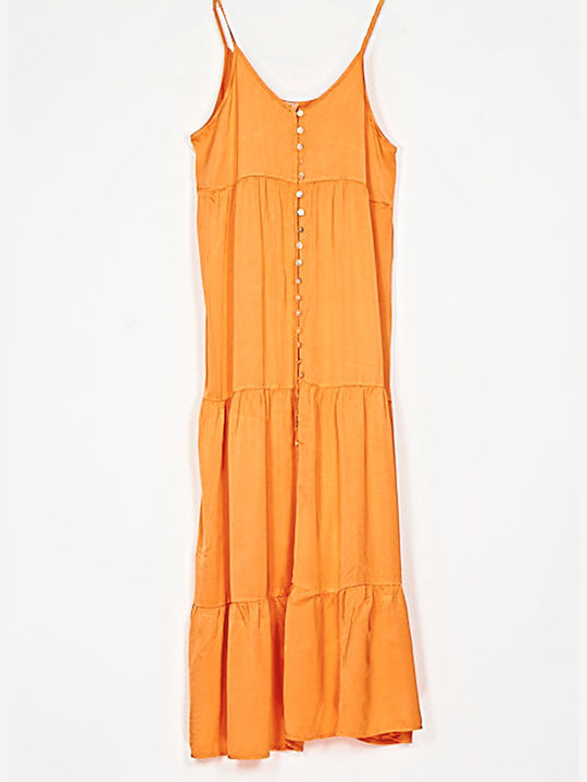 Cuca Καλοκαιρινό Midi Φόρεμα με Βολάν Πορτοκαλί