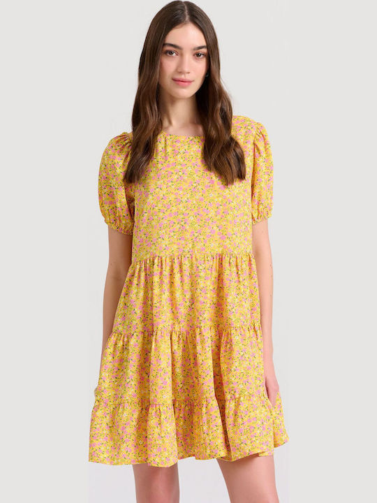 Καλοκαιρινό Mini Σεμιζιέ Φόρεμα με Βολάν Yellow