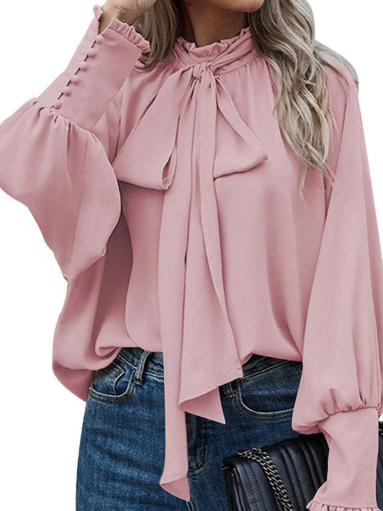 Amely Γυναικεία Μπλούζα με Κουμπιά Ροζ