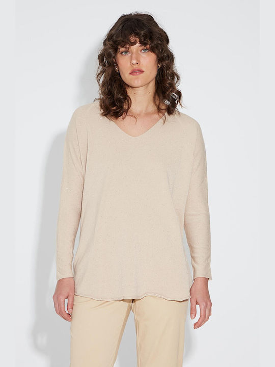 Bill Cost Women's Pullover with V Neck Beige