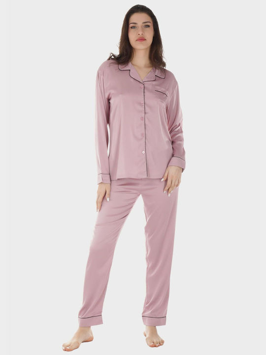 Women's Set Satin Pajama Solid Color Buttoned Pants Elastic Waist Waist Lapel