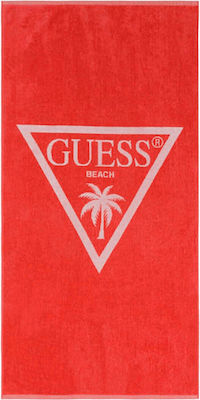 Guess Red Cotton Beach Towel 140x70cm