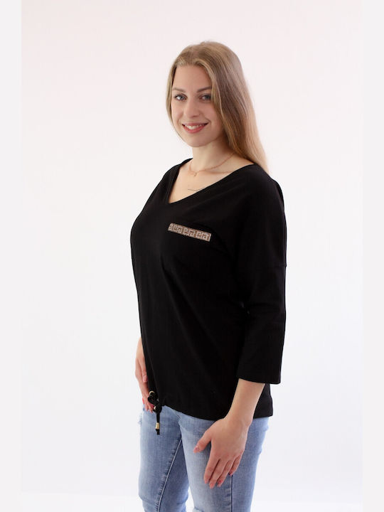 Brak Women's Blouse with 3/4 Sleeve Black