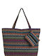 Aquablue Fabric Beach Bag with Ethnic design Multicolour