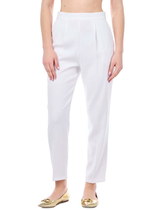 Pinko Women's High-waisted Crepe Trousers in Straight Line White