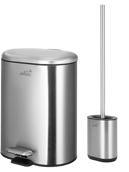 Inter Ceramic 8355S Metallisch Set aus Toilettenbürste und Mülleimer für das Badezimmer 6Es Silber