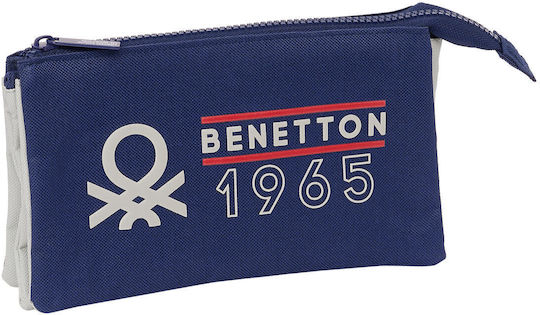 Τριπλή Κασετίνα Benetton Varsity Γκρι Ναυτικό Μπλε 22 X 12 X 3 Cm