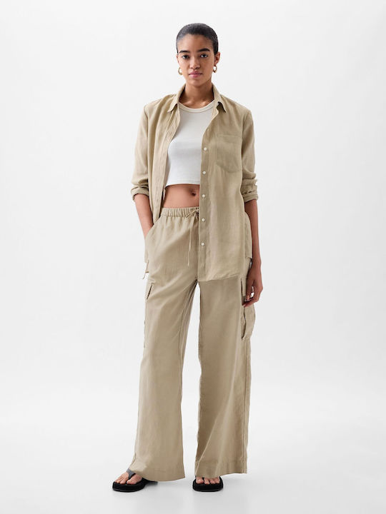 GAP Women's Linen Cargo Trousers with Elastic B...